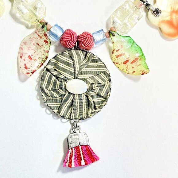 Ayala Bar Signature Necklace Gift 2009 Chunky Coastal Grandma Boho Fabric Glass - Picture 3 of 13